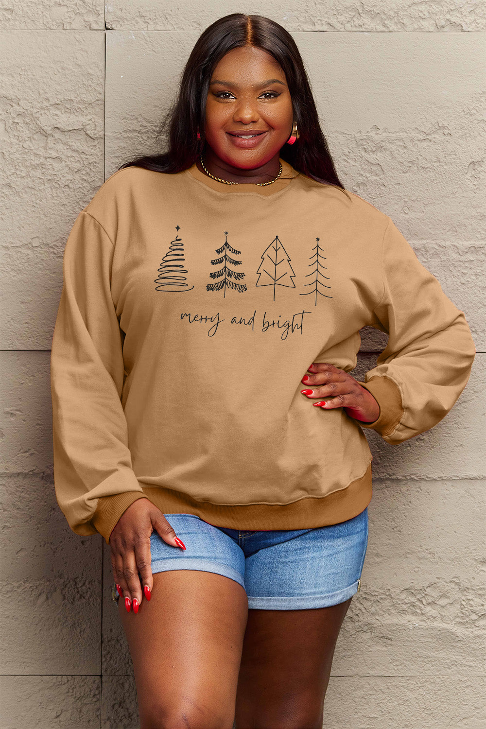 Simply Love Full Size MERRY AND BRIGHT Graphic Sweatshirt Trendsi