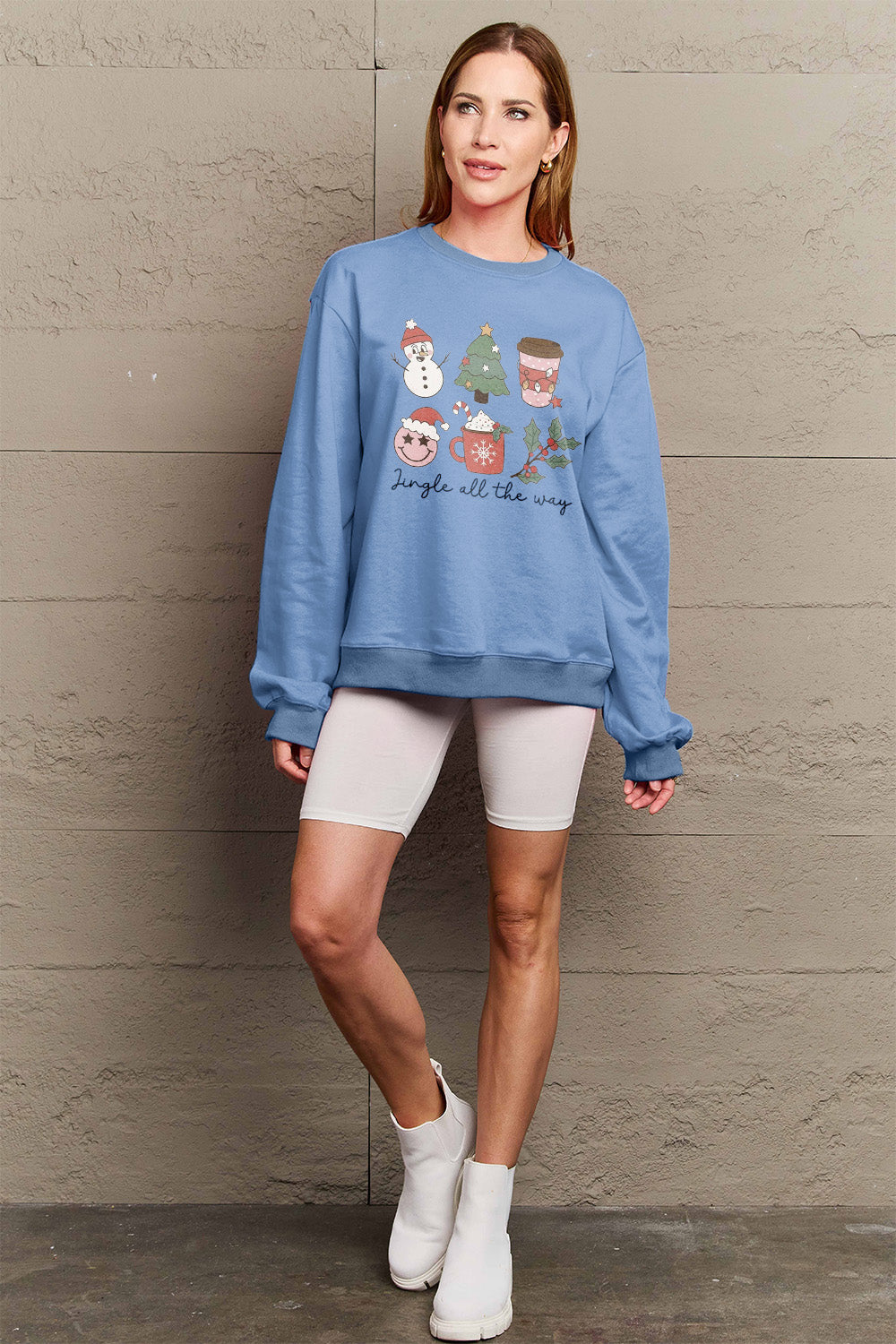 Simply Love Full Size JINGLE ALL THE WAY Long Sleeve Sweatshirt Trendsi