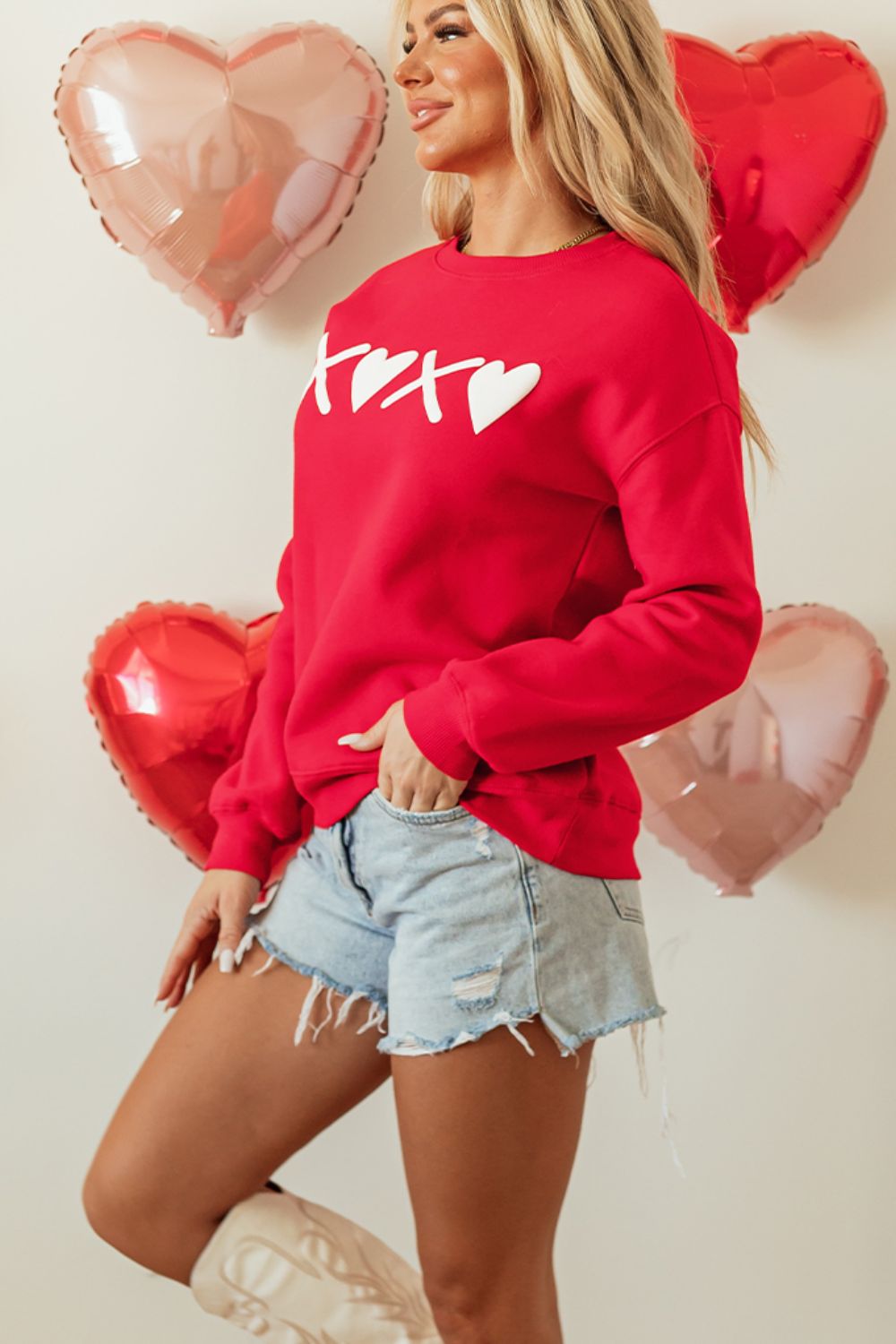 Valentine’s Day XOXO Round Neck Drop Shoulder Sweatshirt Trendsi