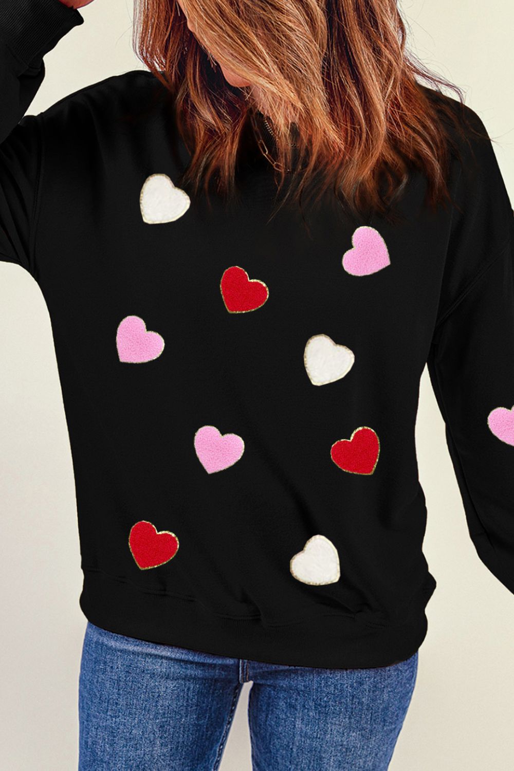 Valentine's Day Contrast Heart Long Sleeve Sweatshirt Trendsi