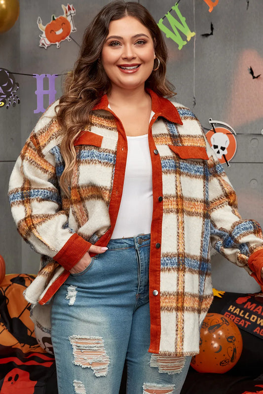 Plus Size Plaid Button Down Jacket Trendsi