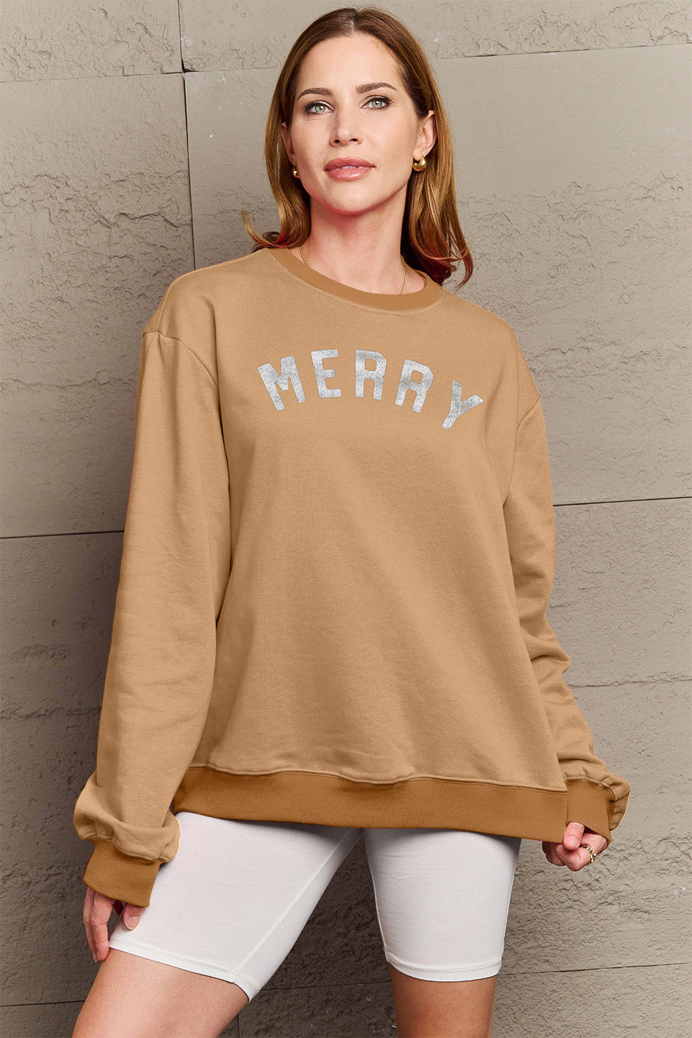 Simply Love Full Size MERRY Graphic Sweatshirt Trendsi