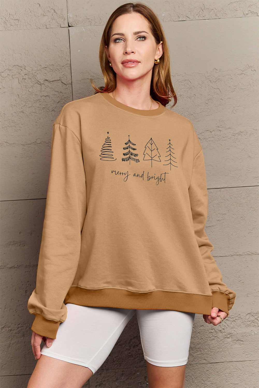 Simply Love Full Size MERRY AND BRIGHT Graphic Sweatshirt Trendsi