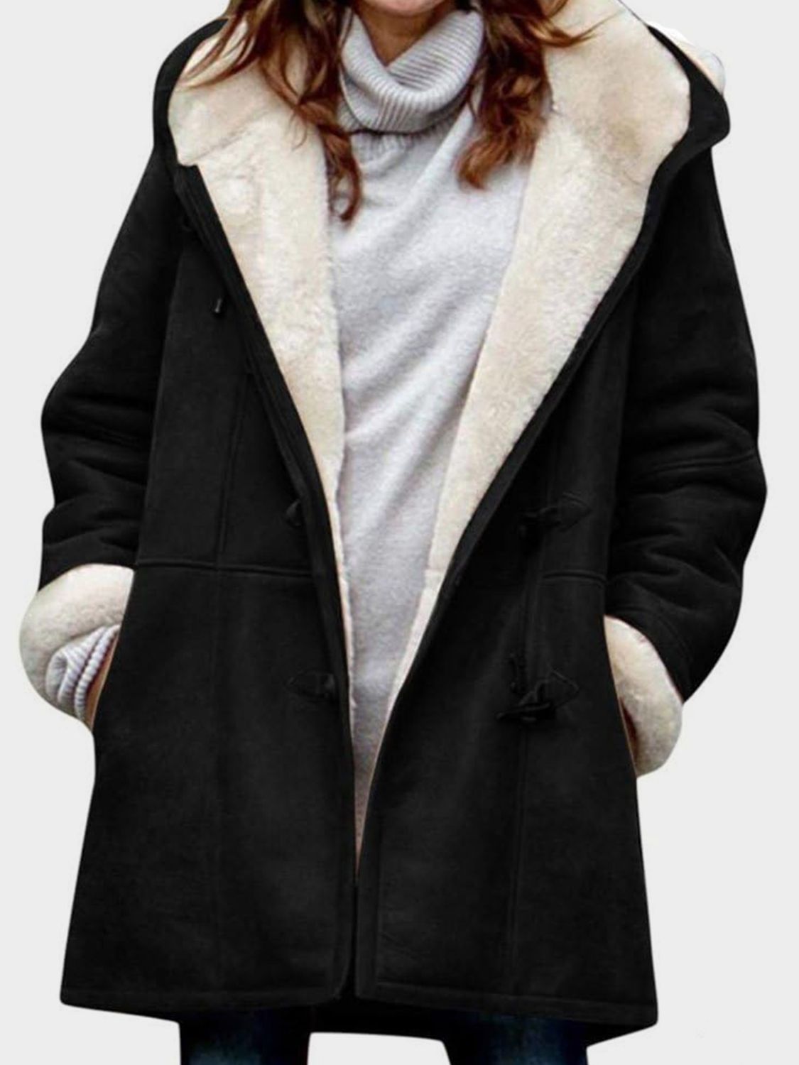 Full Size Pocketed Long Sleeve Hooded Toggle Jacket Trendsi