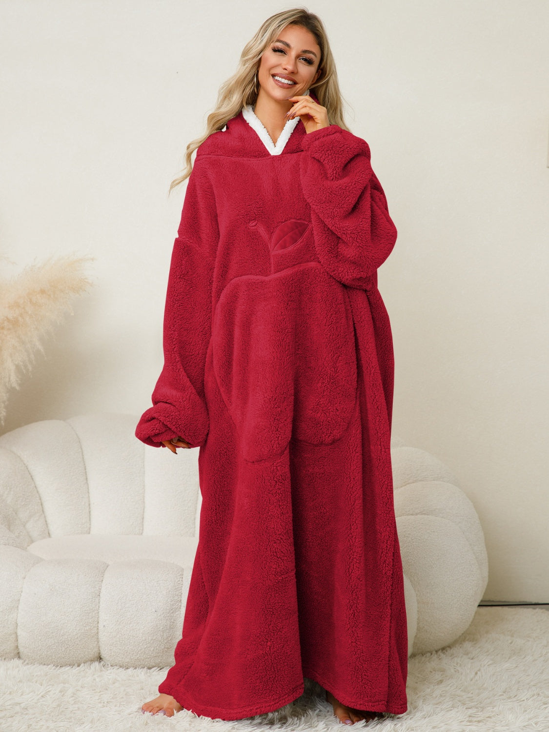 Pocketed Contrast Long Sleeve Hooded Lounge Dress Trendsi