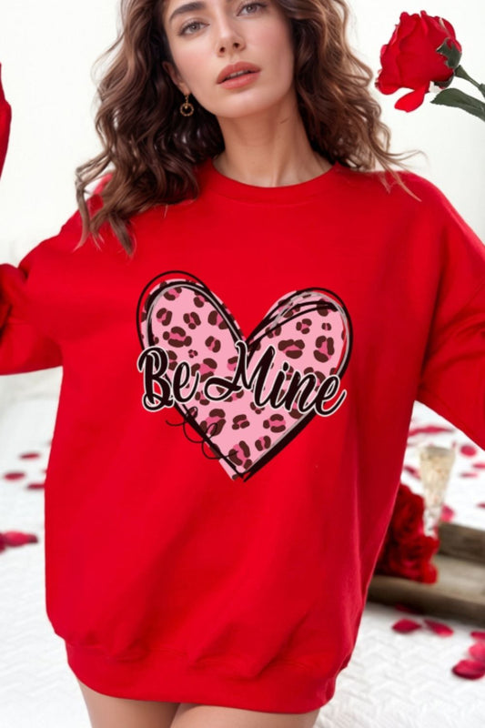 Valentine's Day BE MINE Heart Long Sleeve Sweatshirt Trendsi