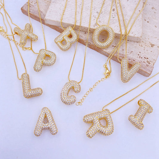 Inlaid Zircon Bubble Initial Necklace Trendsi