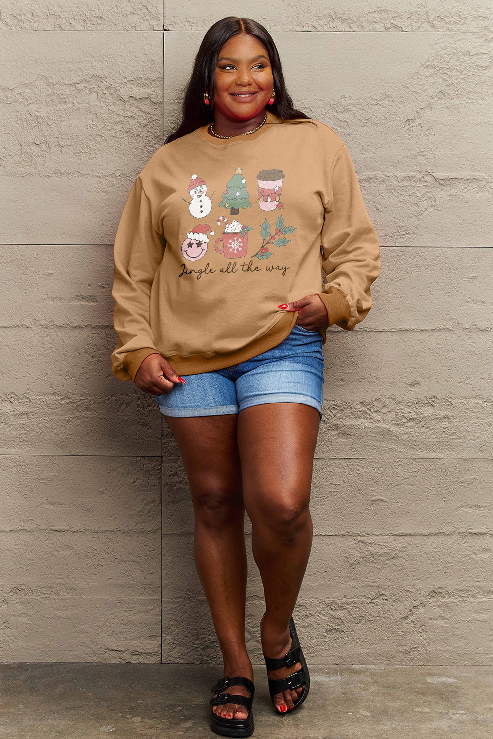 Simply Love Full Size JINGLE ALL THE WAY Long Sleeve Sweatshirt Trendsi