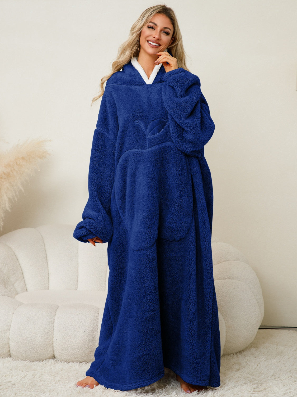 Pocketed Contrast Long Sleeve Hooded Lounge Dress Trendsi