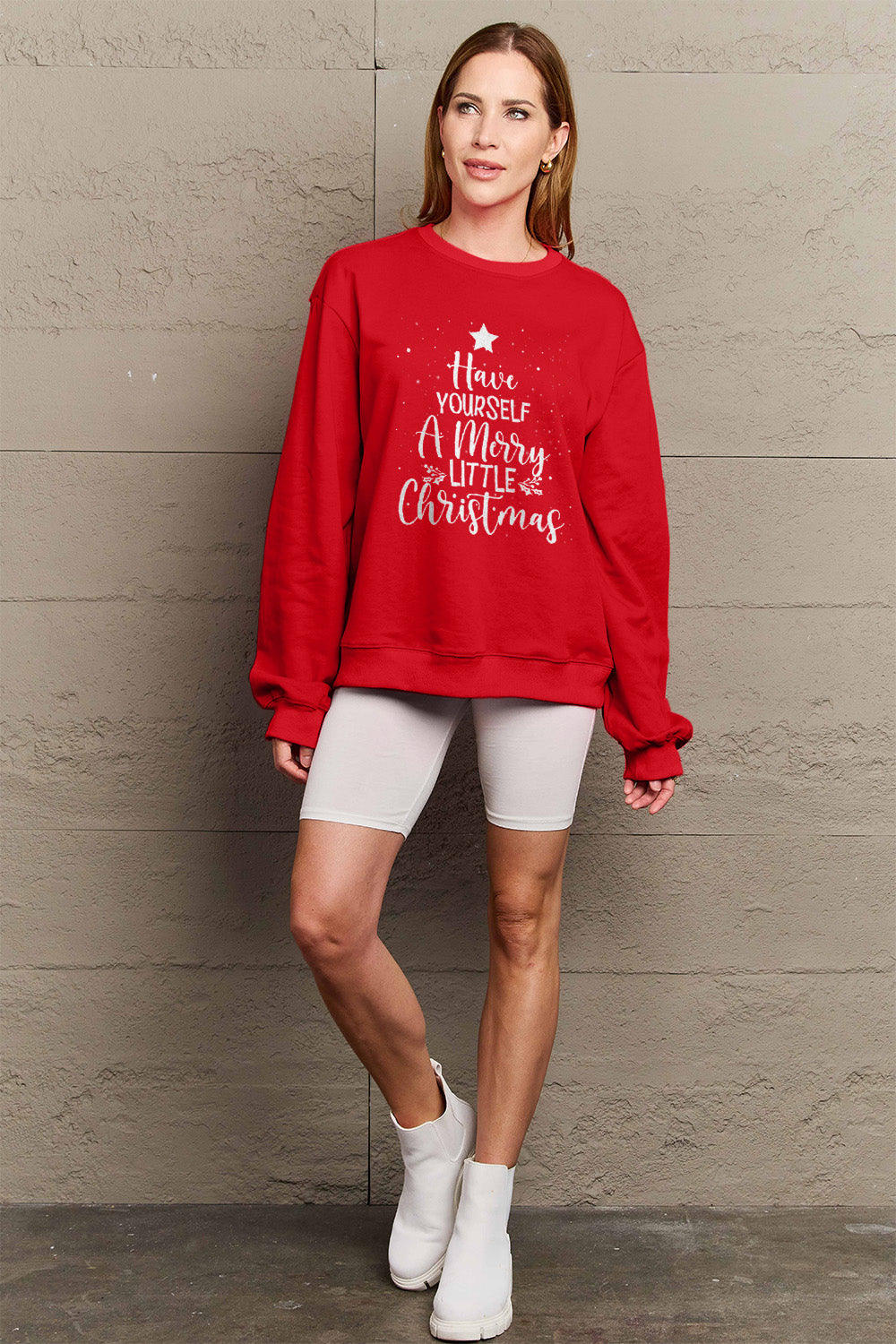 Simply Love Full Size HAVE YOURSELF A MERRY LITTLE CHRISTMAS Round Neck Sweatshirt Trendsi