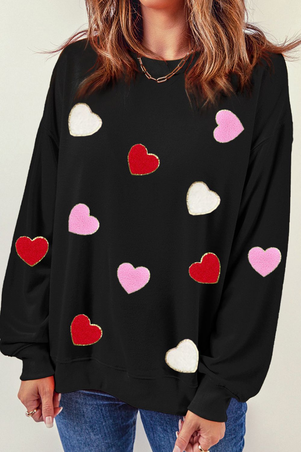 Valentine's Day Contrast Heart Long Sleeve Sweatshirt Trendsi