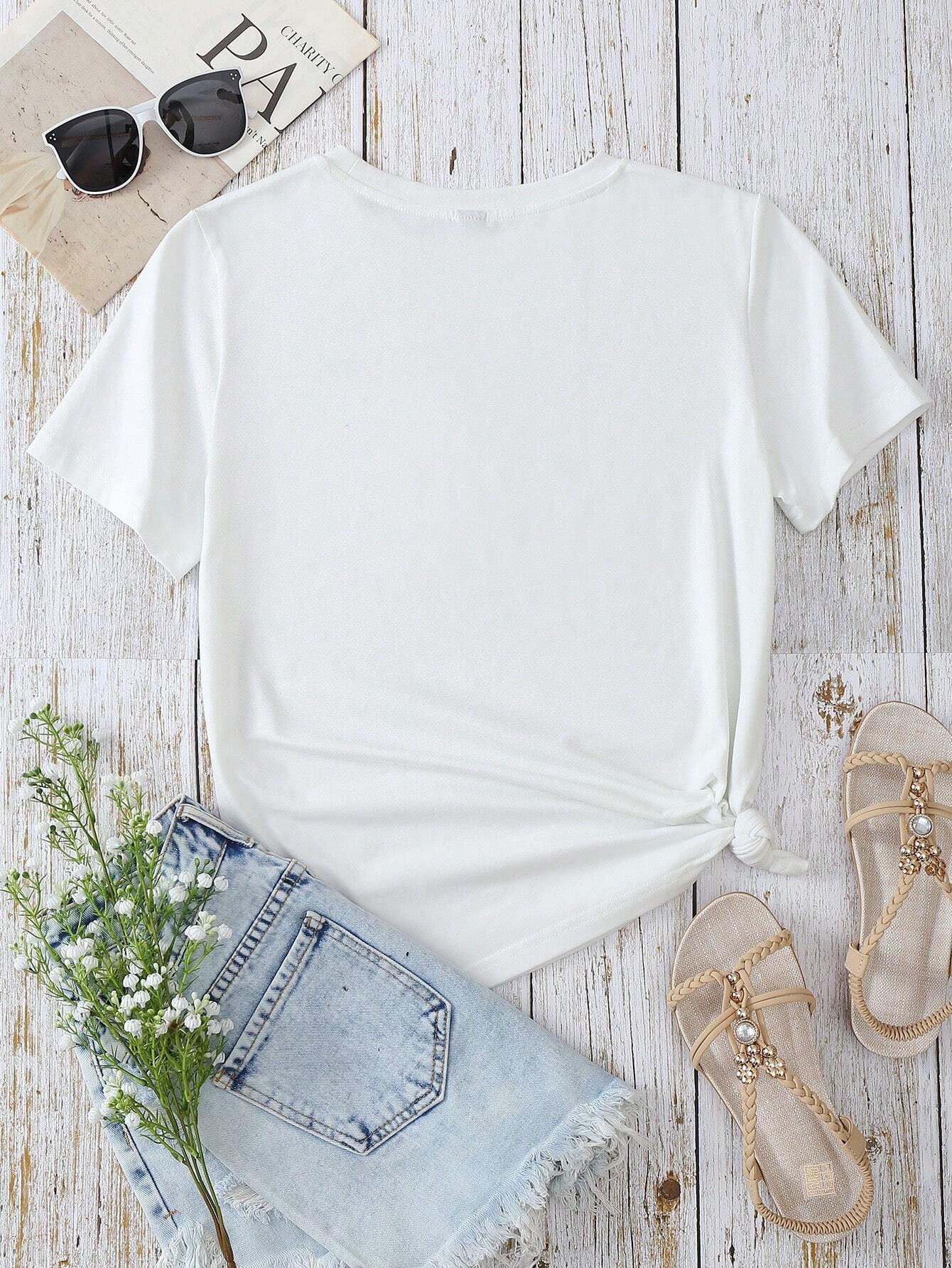 Heart Round Neck Short Sleeve T-Shirt Trendsi