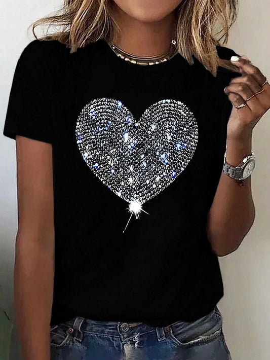 Heart Graphic Round Neck Short Sleeve T-Shirt Trendsi