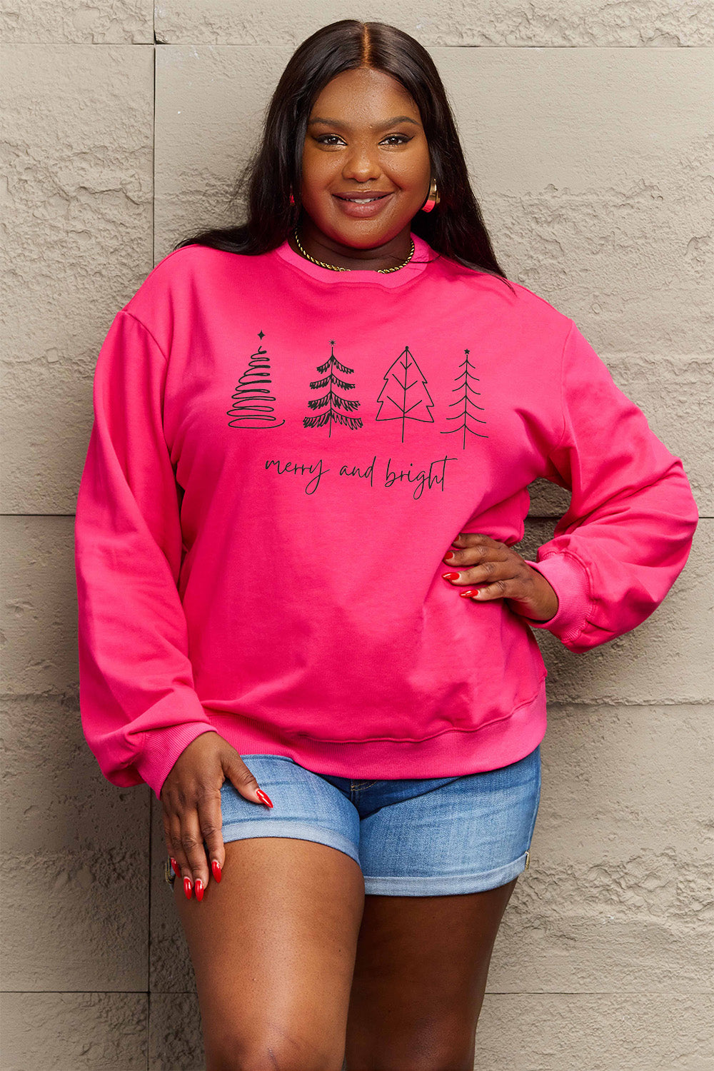 Simply Love Full Size MERRY AND BRIGHT Graphic Sweatshirt Trendsi