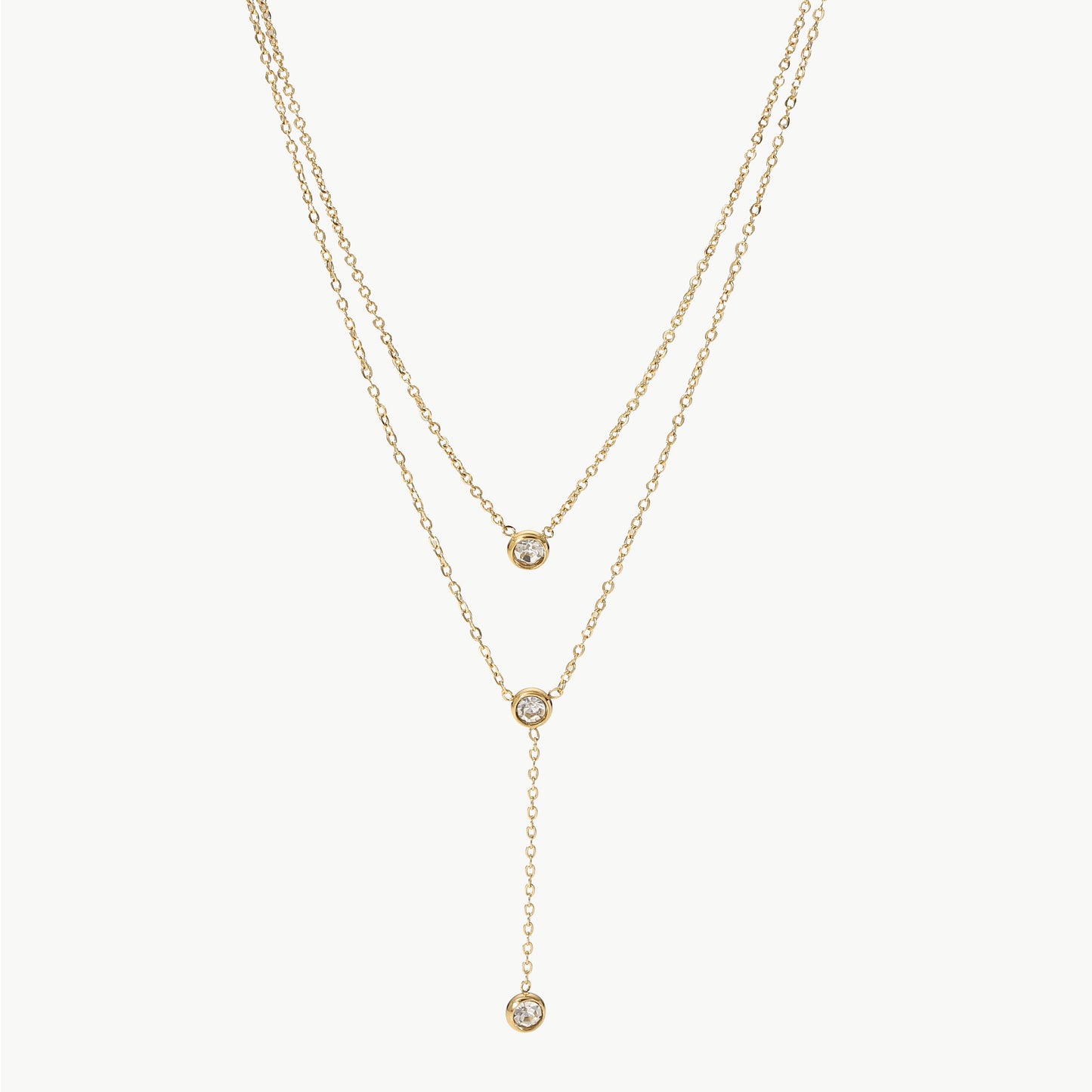 Stainless Steel Zircon Double-Layered Necklace Trendsi