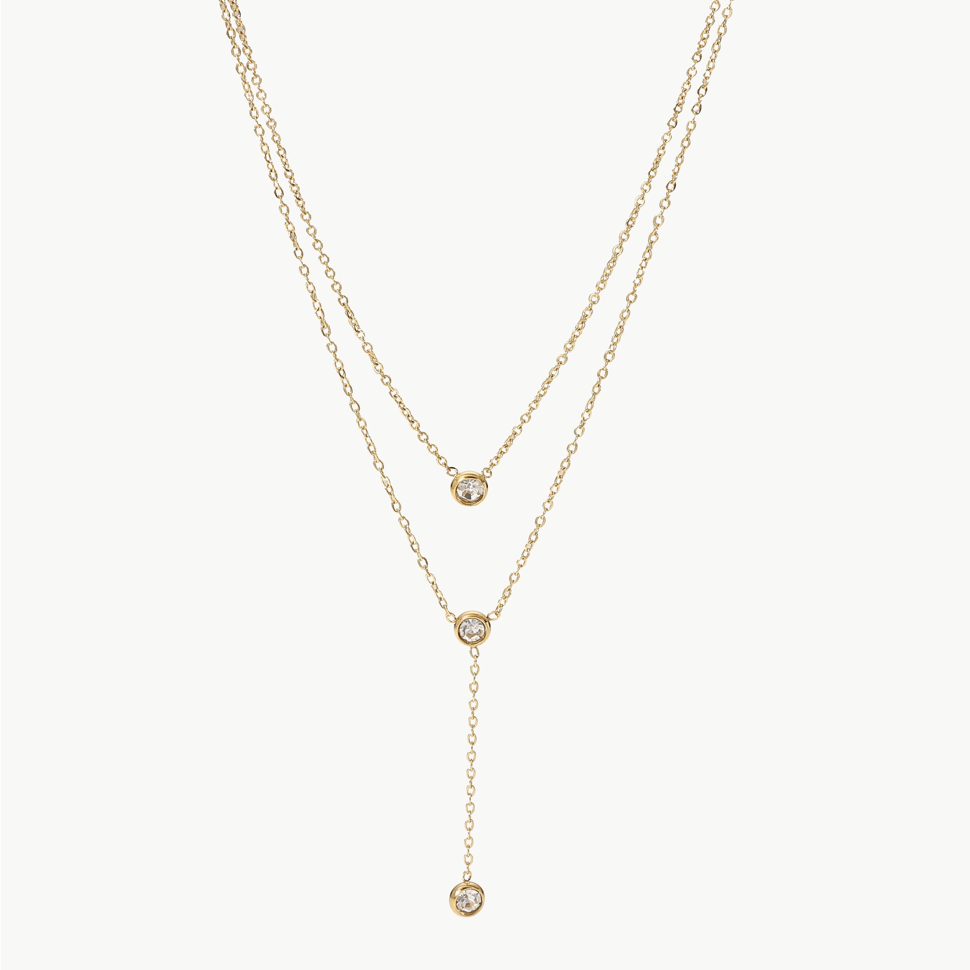 Stainless Steel Zircon Double-Layered Necklace Trendsi