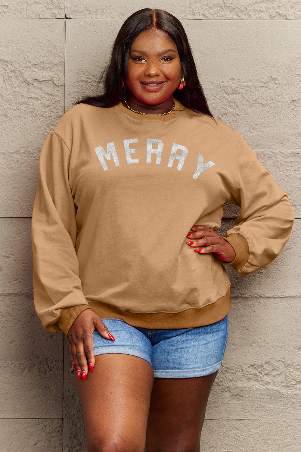 Simply Love Full Size MERRY Graphic Sweatshirt Trendsi