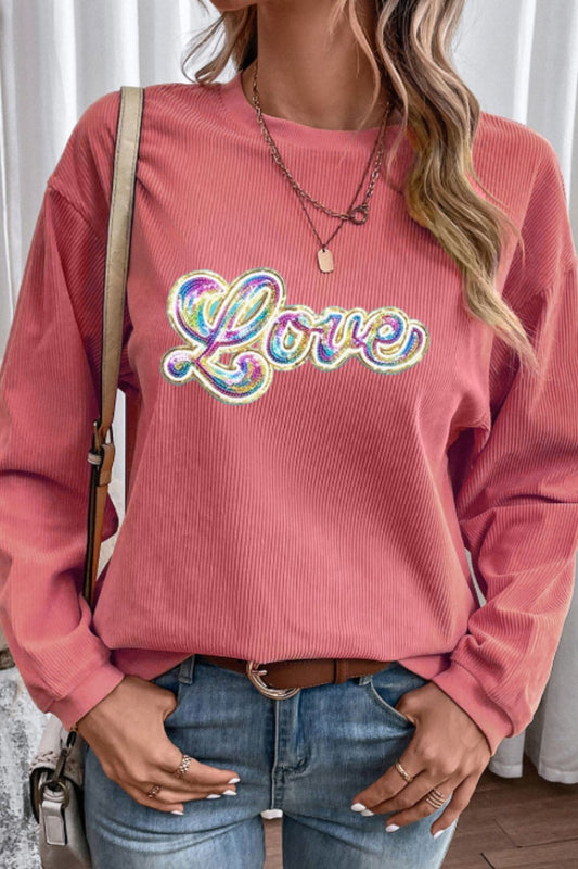 Valentine's Day LOVE Round Neck Long Sleeve Sweatshirt Trendsi