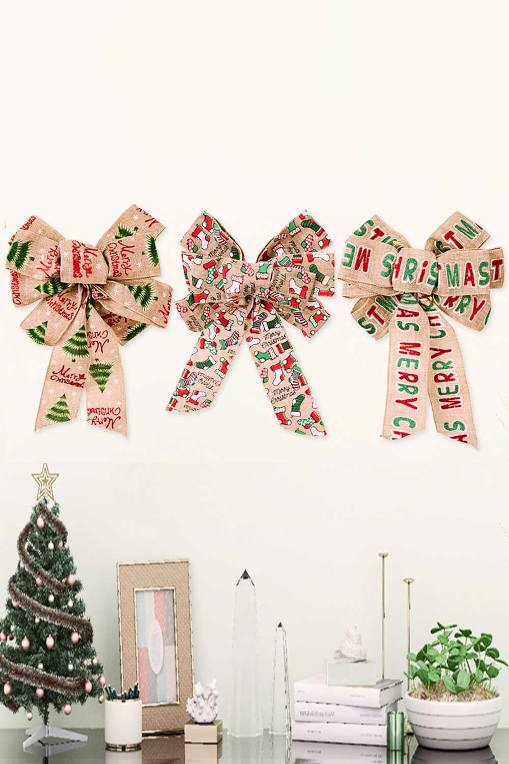 3-Pack Christmas Bow Ornaments Trendsi