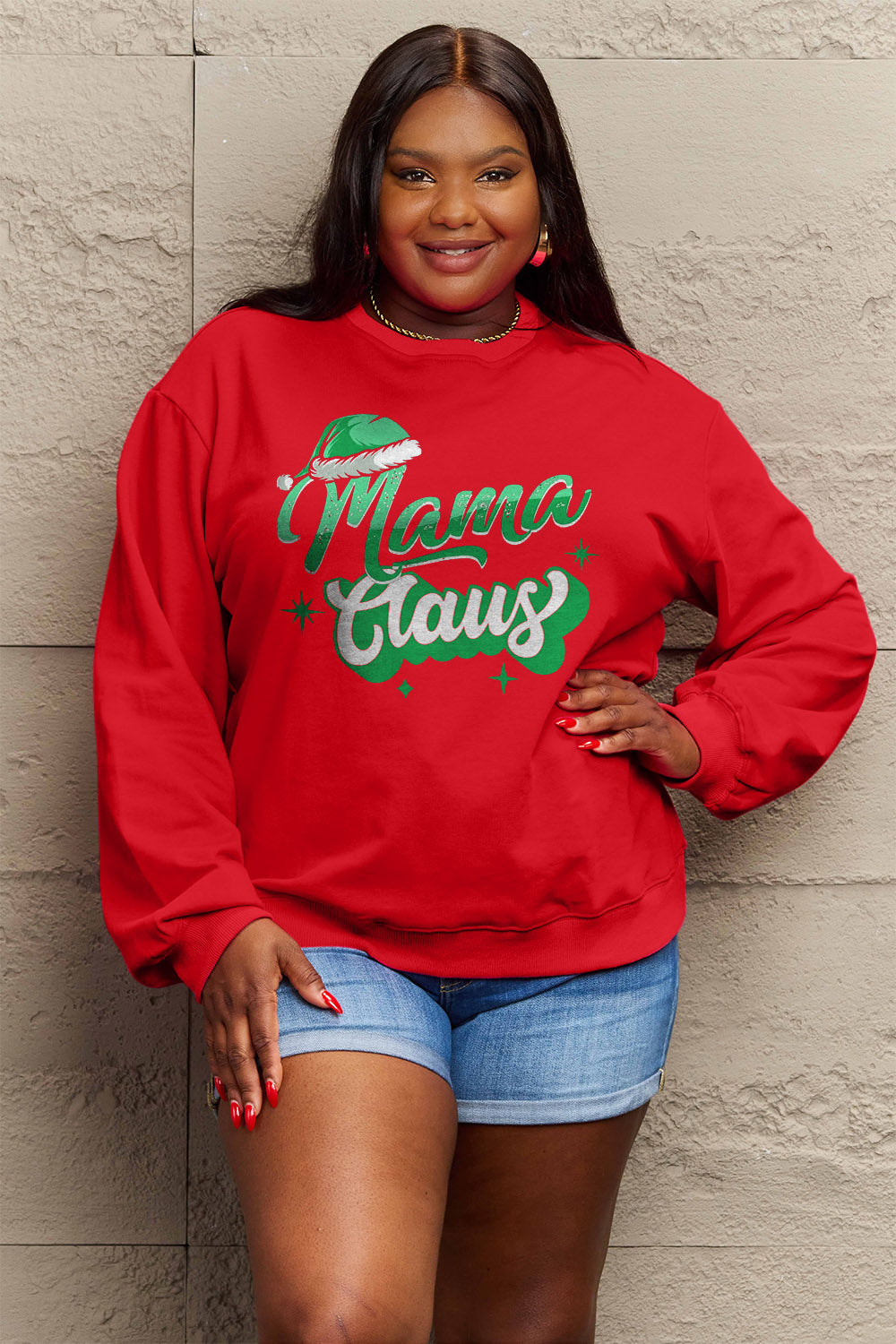 Simply Love Full Size MAMA CLAUS Round Neck Sweatshirt Trendsi