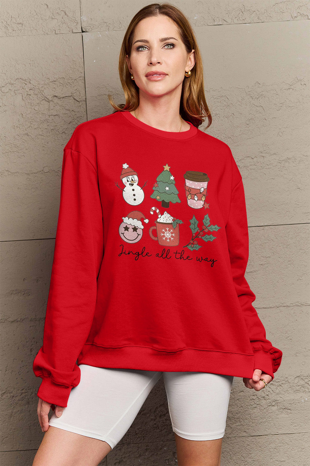 Simply Love Full Size JINGLE ALL THE WAY Long Sleeve Sweatshirt Trendsi