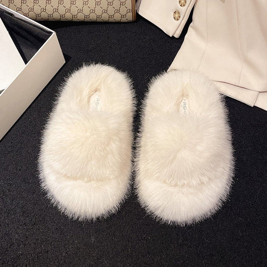 Fuzzy Open Toe Platform Slippers