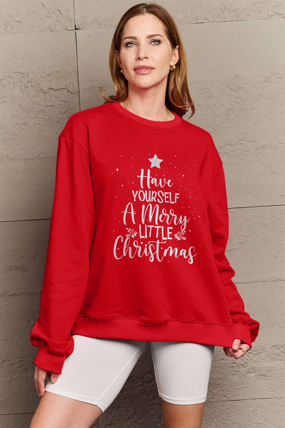 Simply Love Full Size HAVE YOURSELF A MERRY LITTLE CHRISTMAS Round Neck Sweatshirt Trendsi