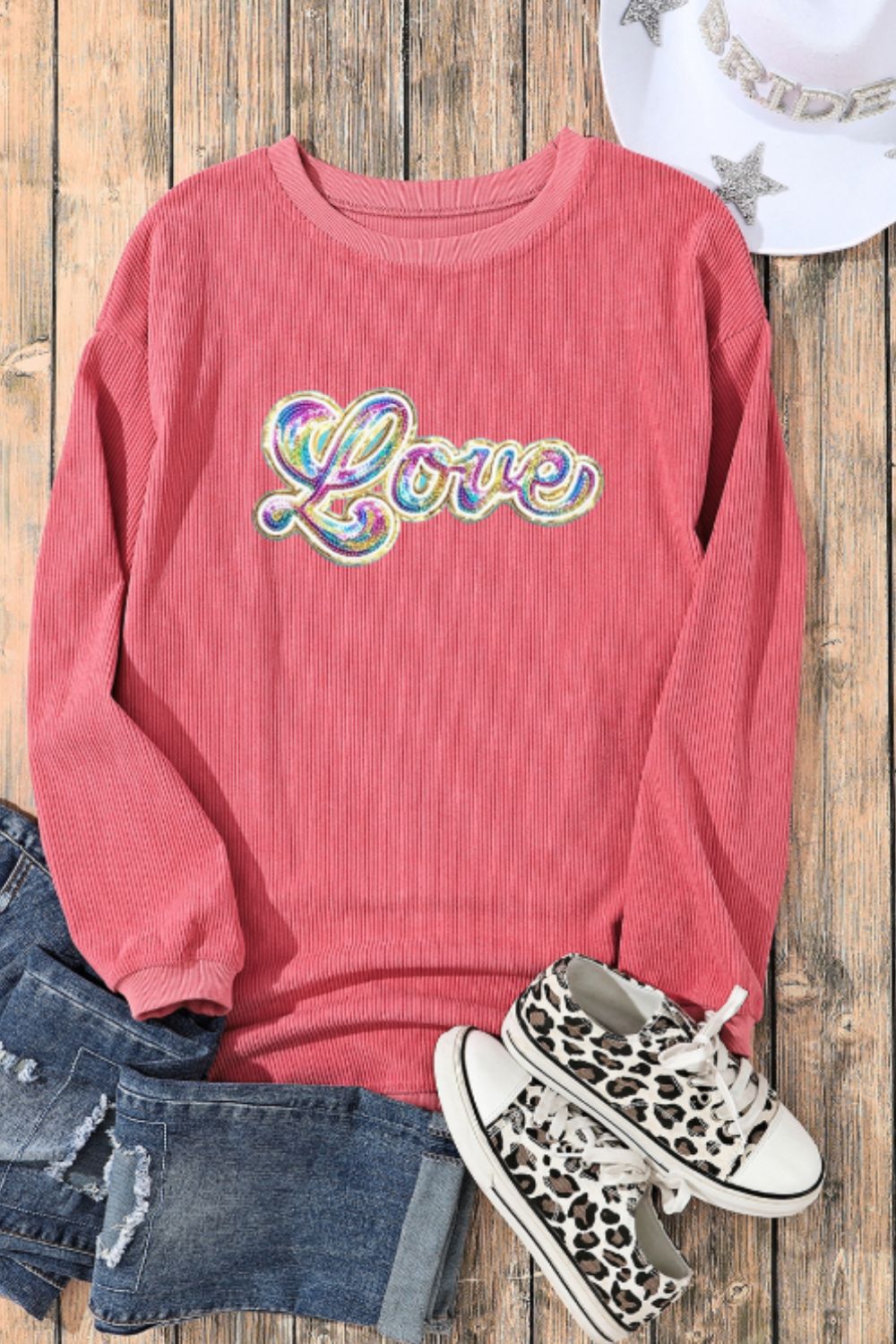 Valentine's Day LOVE Round Neck Long Sleeve Sweatshirt Trendsi