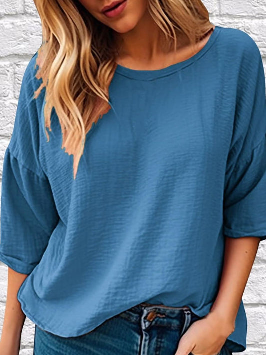 Full Size Round Neck Half Sleeve T-Shirt Plus Size Trendsi