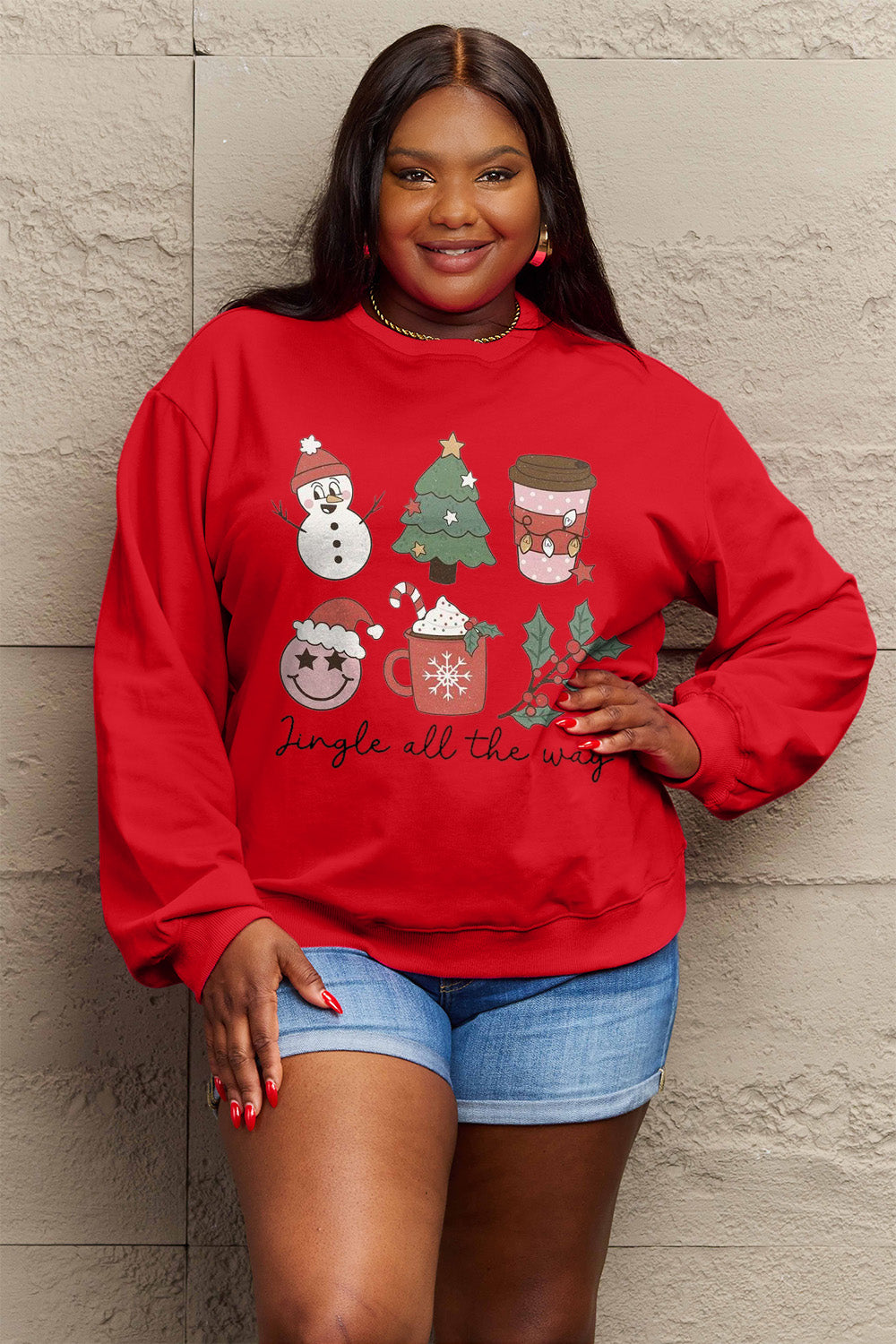 Simply Love Full Size JINGLE ALL THE WAY Long Sleeve Sweatshirt Trendsi