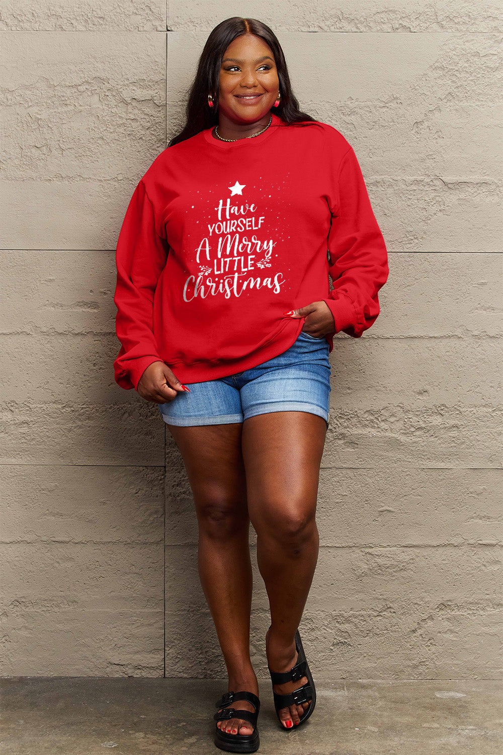 Simply Love Full Size HAVE YOURSELF A MERRY LITTLE CHRISTMAS Round Neck Sweatshirt Trendsi