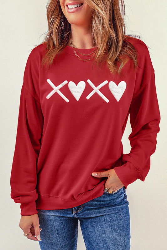 Heart Graphic Round Neck Dropped Shoulder Sweatshirt Trendsi