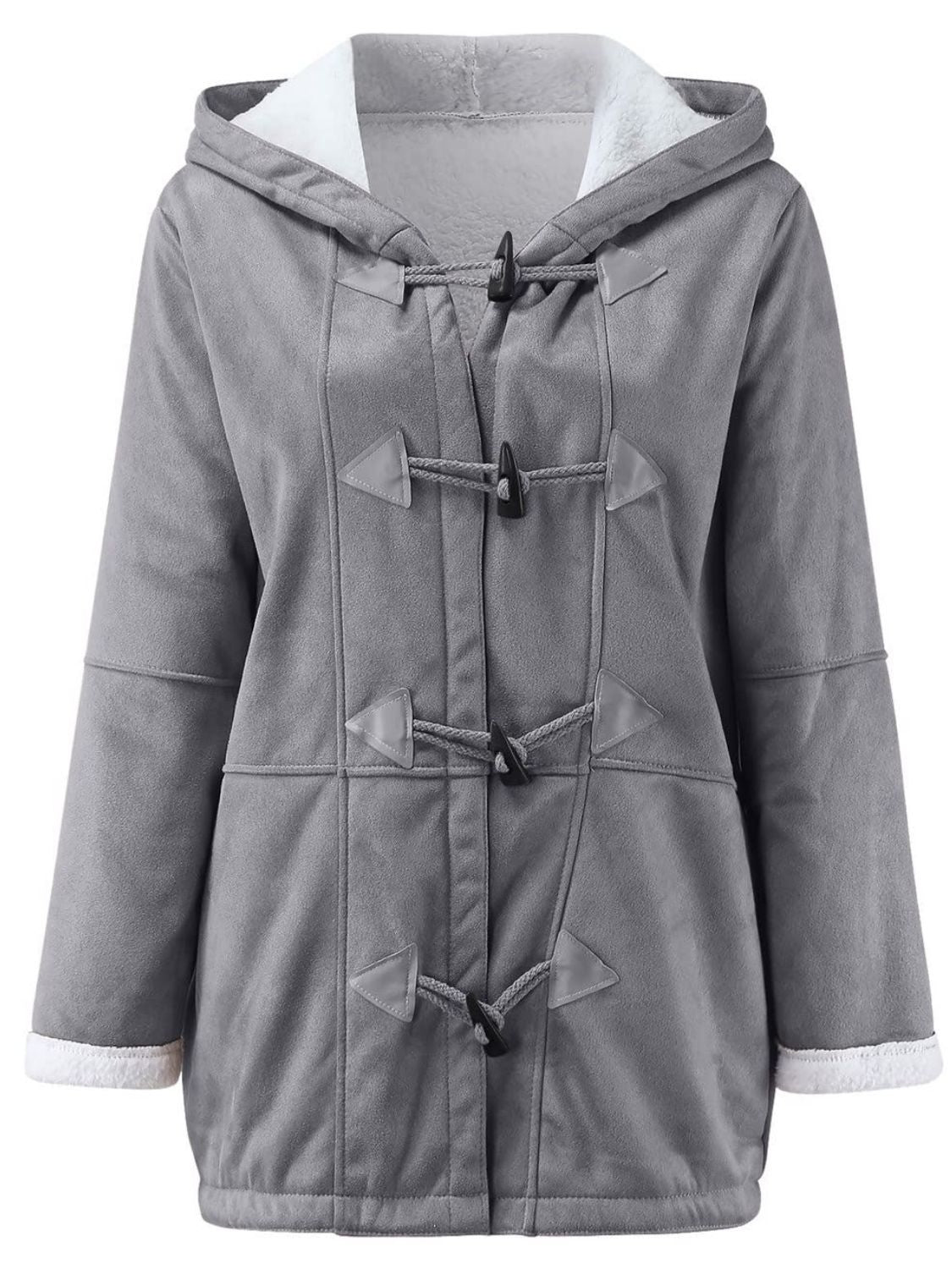 Full Size Pocketed Long Sleeve Hooded Toggle Jacket Trendsi