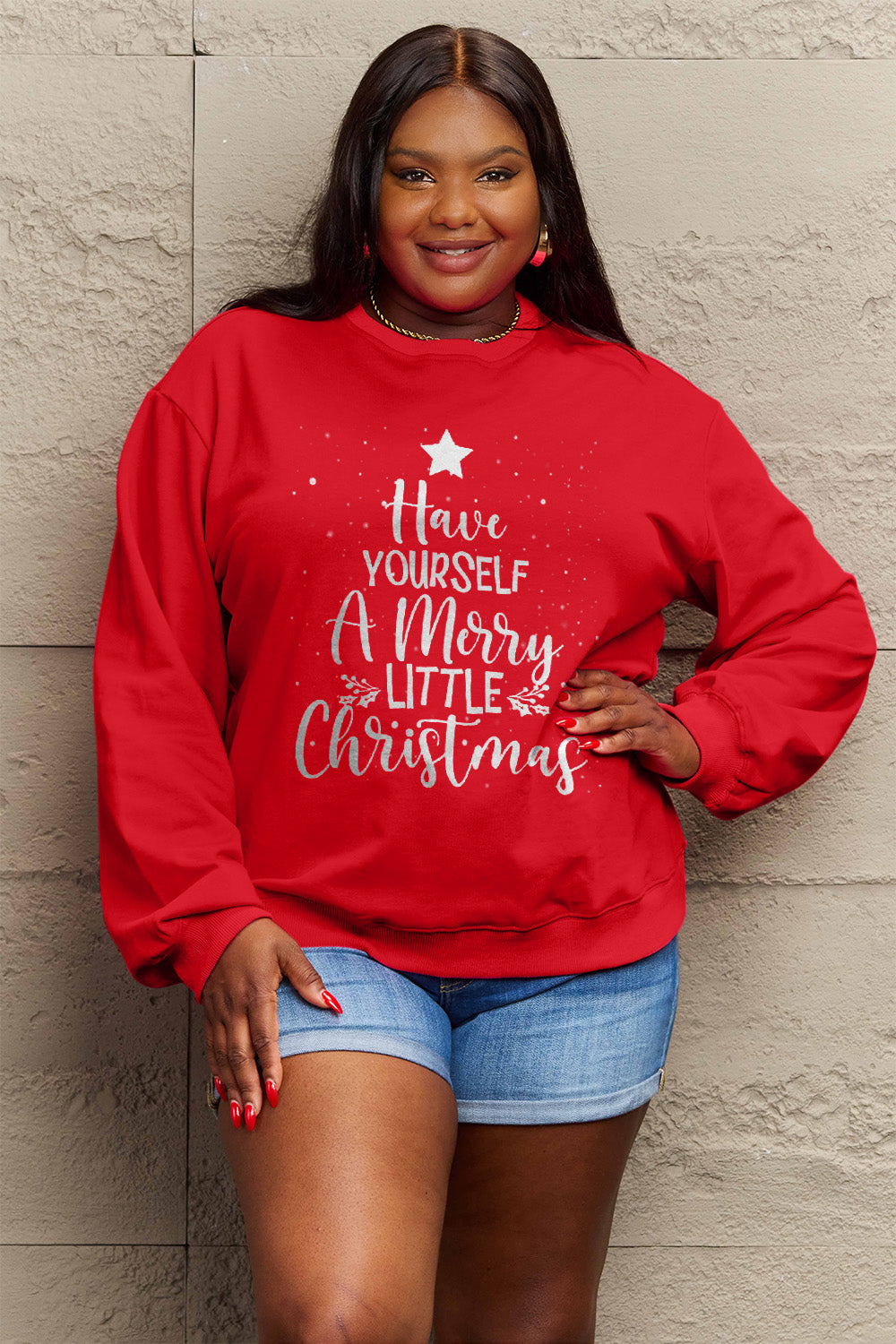 Simply Love Full Size HAVE YOURSELF A MERRY LITTLE CHRISTMAS Round Neck Sweatshirt Trendsi