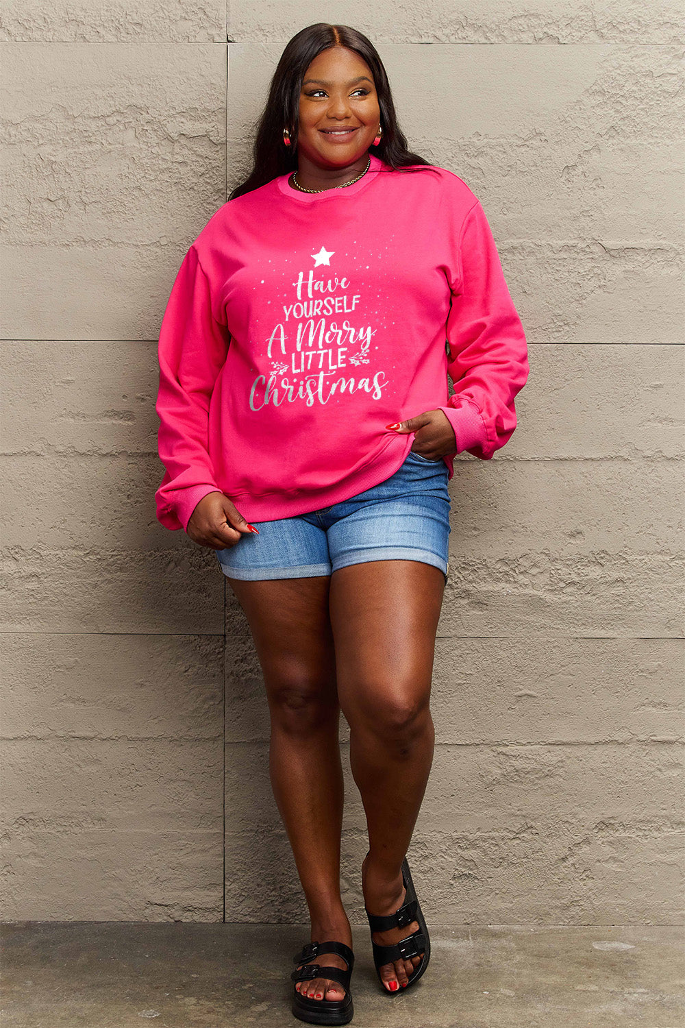 Simply Love Full Size HAVE YOURSELF A MERRY LITTLE CHRISTMAS Round Neck Sweatshirt Trendsi