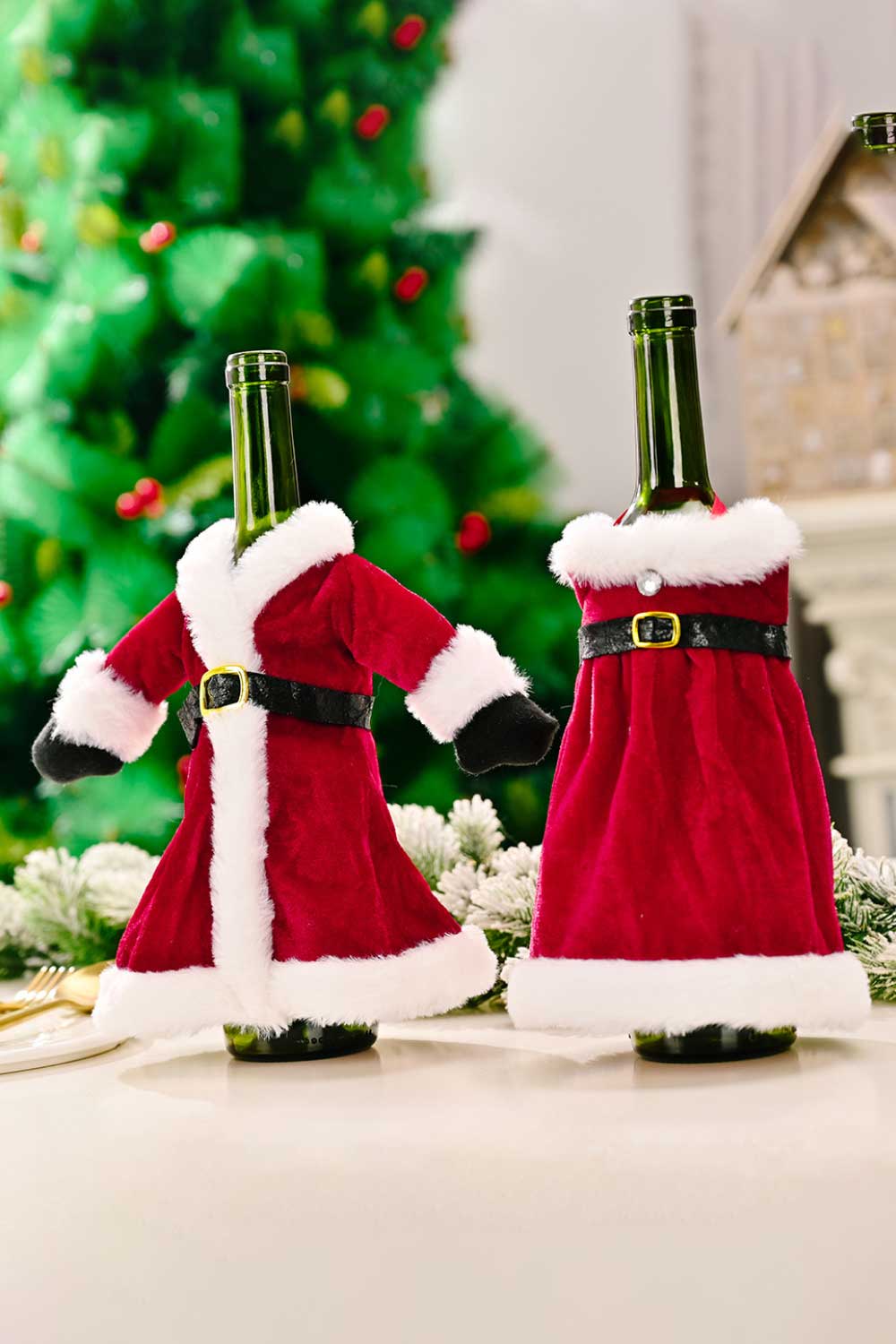 2-Pack Christmas Dress Wine Bottle Covers Trendsi