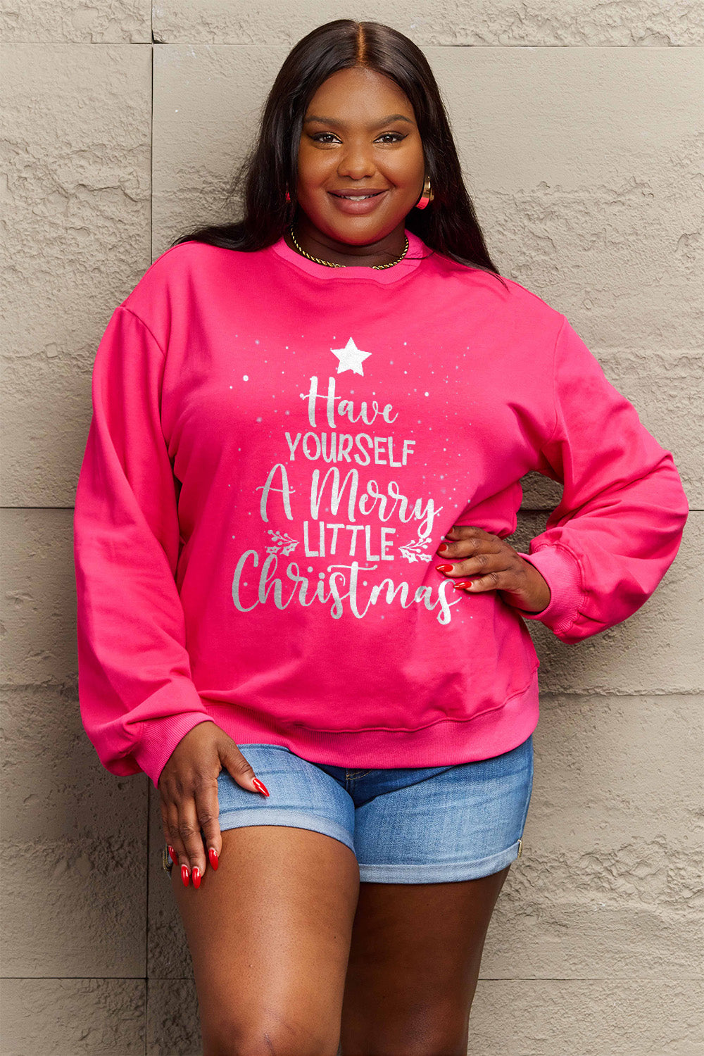 Simply Love Full Size HAVE YOURSELF A MERRY LITTLE CHRISTMAS Round Neck Sweatshirt Trendsi