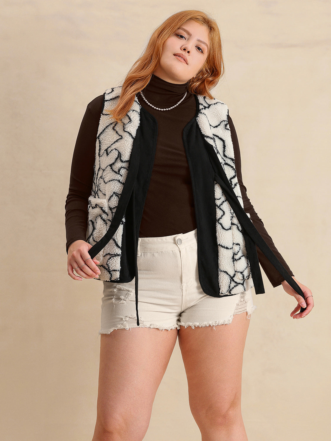 Plus Size Tied Sherpa Vest Coat with Pockets Trendsi