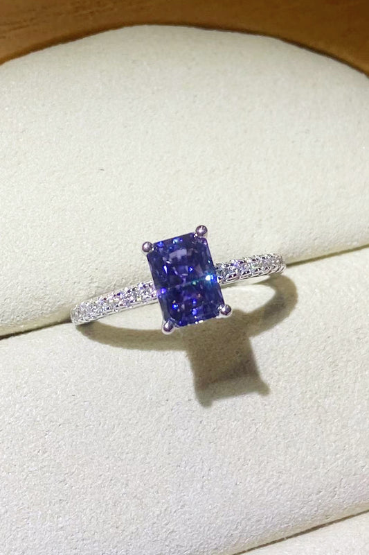 Rectangle Ring in Blue - 1 Carat Moissanite 925 Sterling Silver