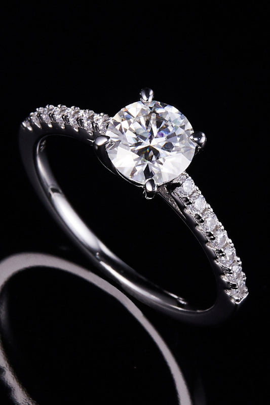 Side Stone 1 Carat Moissanite 925 Sterling Stone Ring