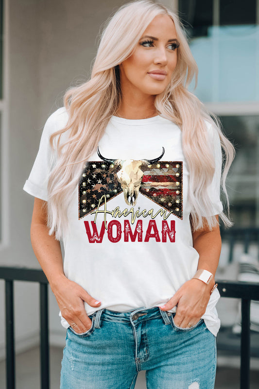 AMERICAN WOMAN Graphic Round Neck Tee