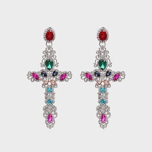 Rhinestone Alloy Cross Earrings