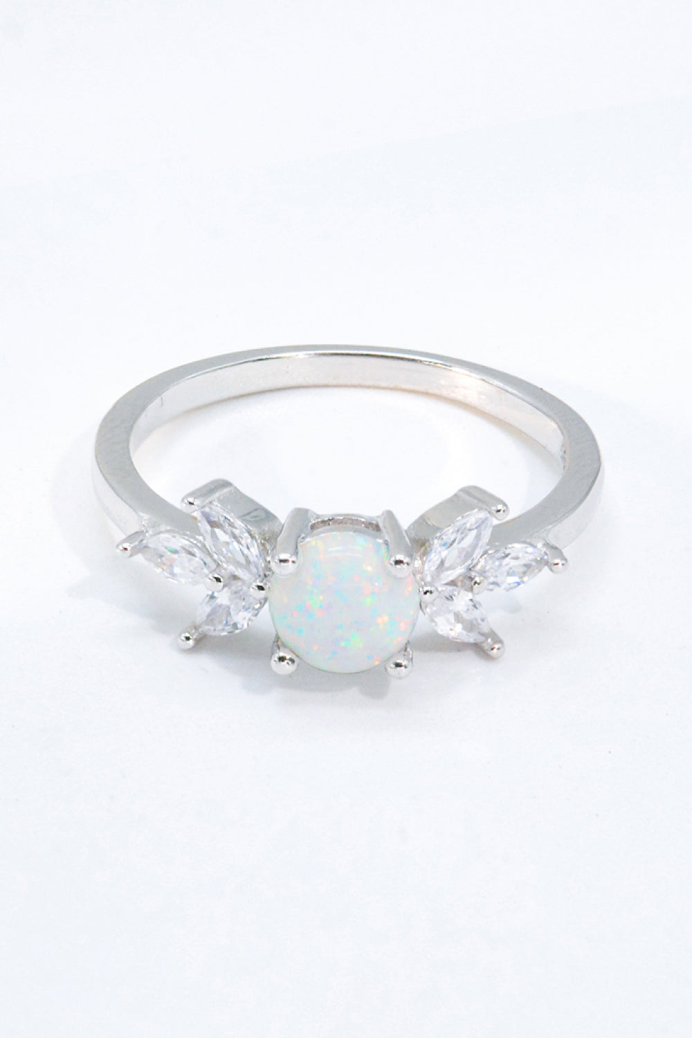 925 Sterling Silver Opal and Zircon Ring