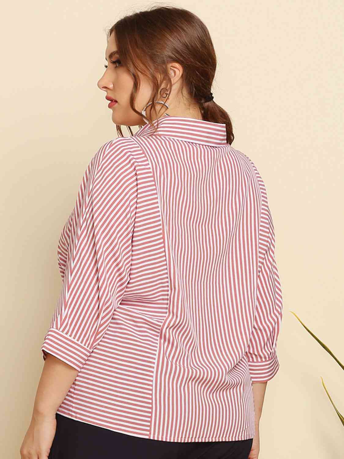 Plus Size Striped Three-Quarter Sleeve Shirt