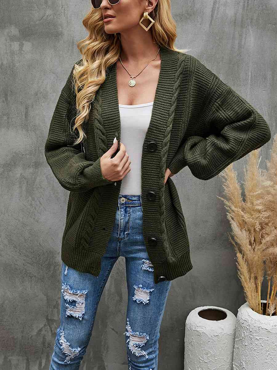 Cable-Knit Dropped Shoulder Cardigan