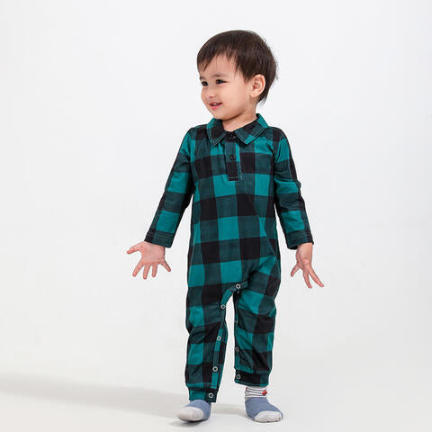 Baby Plaid Collared Neck Jumpsuit