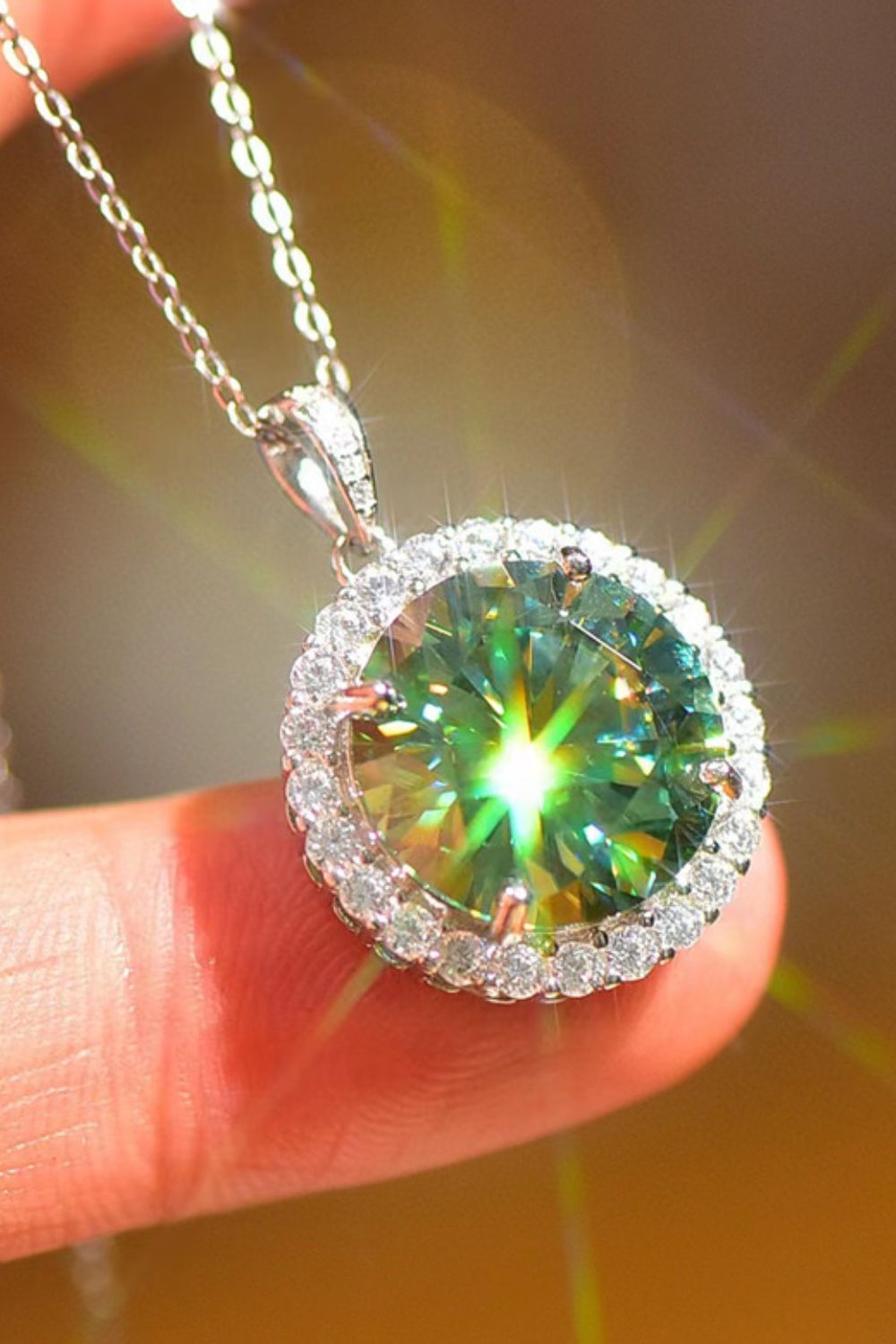 Stunning 10 Carat Moissanite Pendant Platinum-Plated Necklace