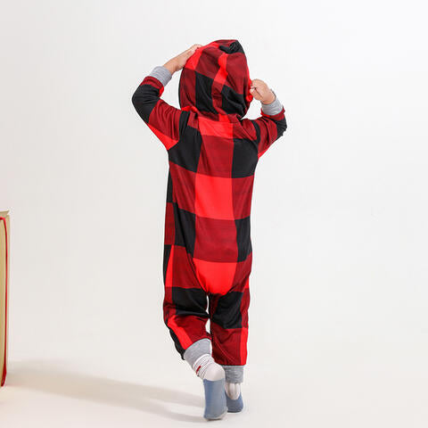 BABY BEAR Graphic Plaid Hooded Jumpsuit