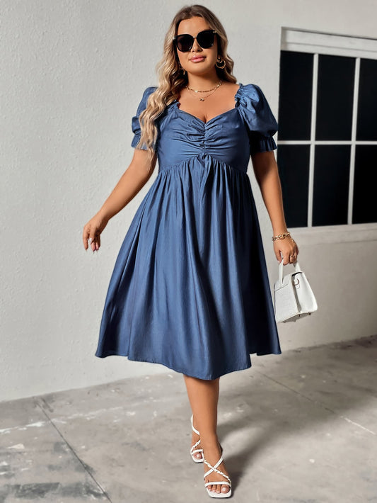 Plus Size Ruched Sweetheart Neck Dress Trendsi