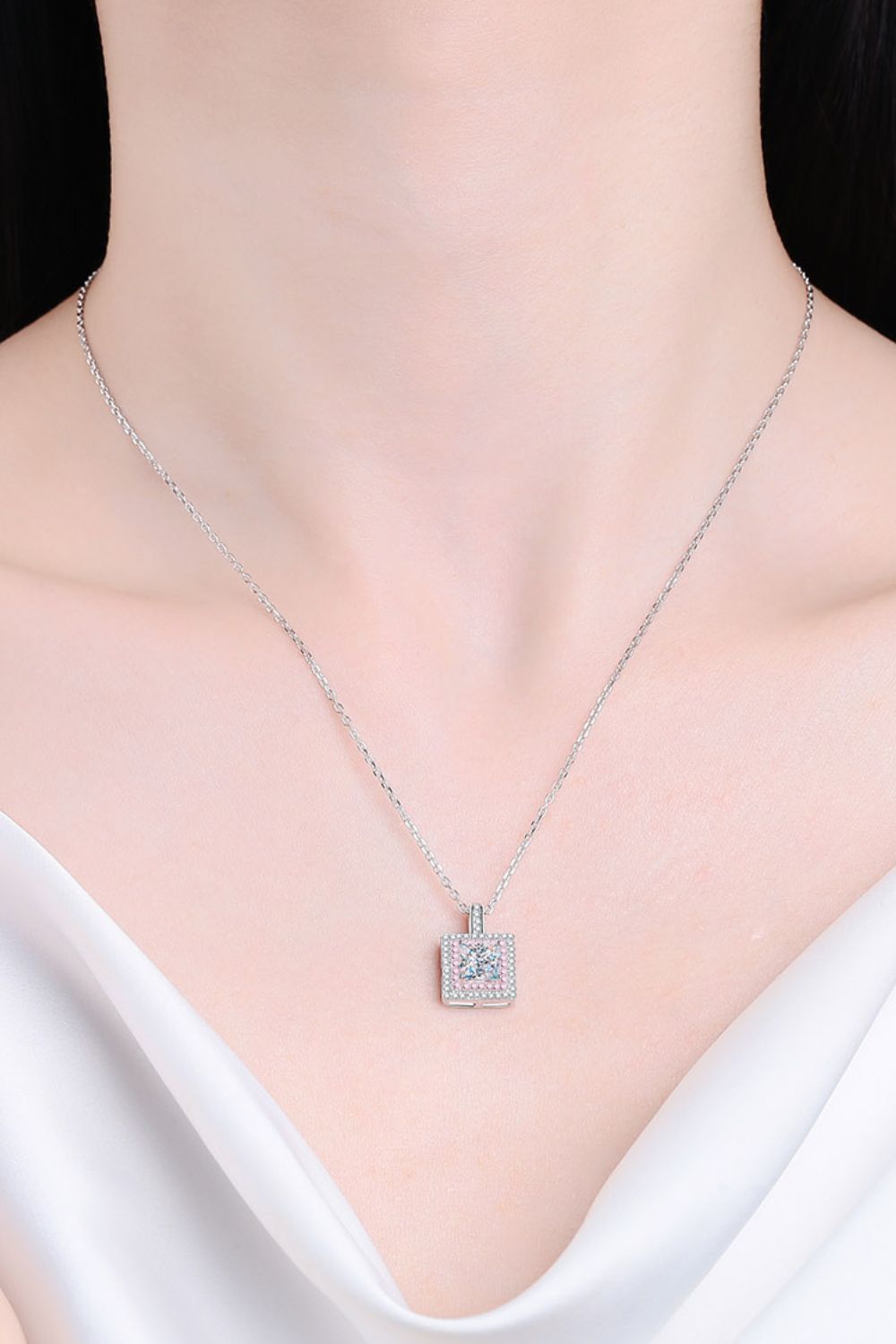 1 Carat Moissanite Square Pendant Chain Necklace Trendsi